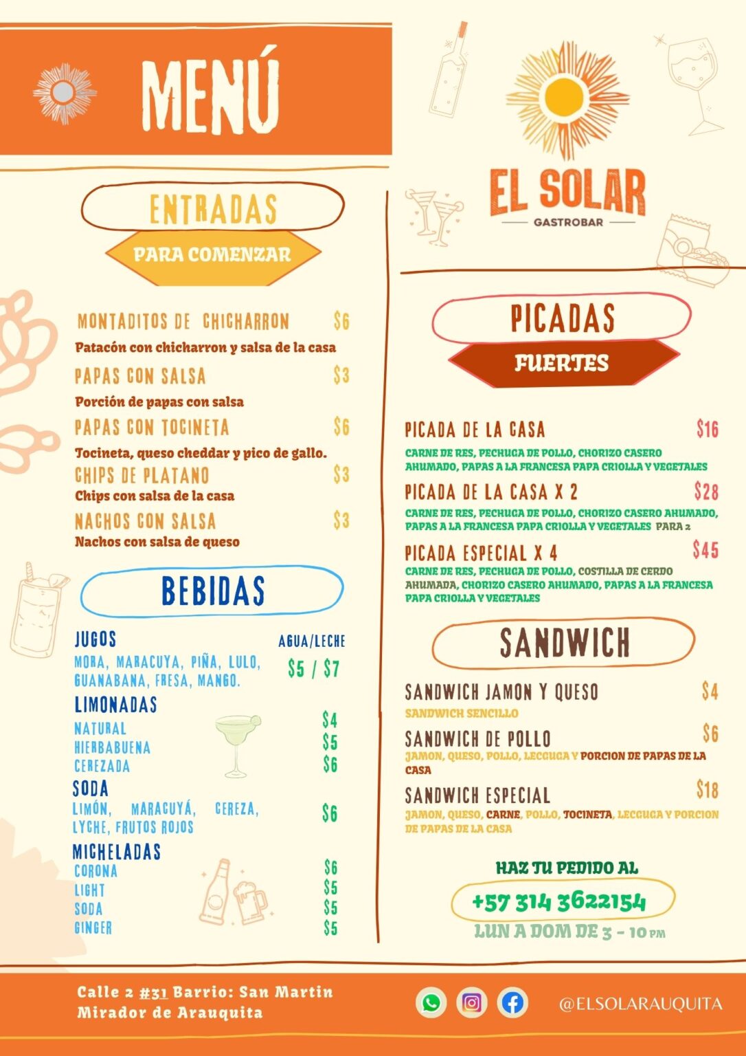 el solar menu restaurante arauquita